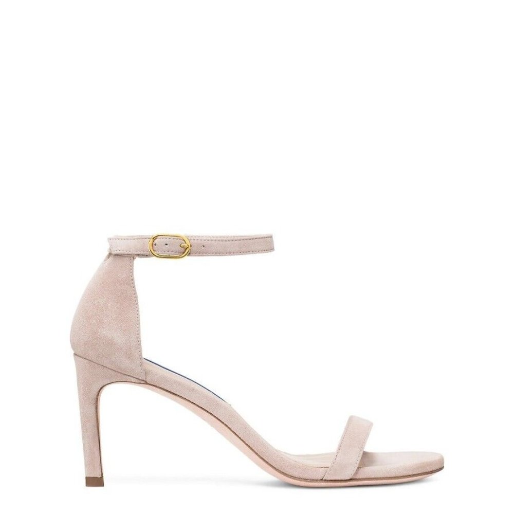 $520 STUART WEITZMAN NUNAKEDSTRAIGHT STRAP SANDAL DOLCE TAUPE SUEDE 40 (ME8)